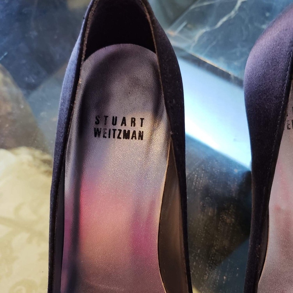 Black Satin Open Toe Pumps - Picture 5 of 9